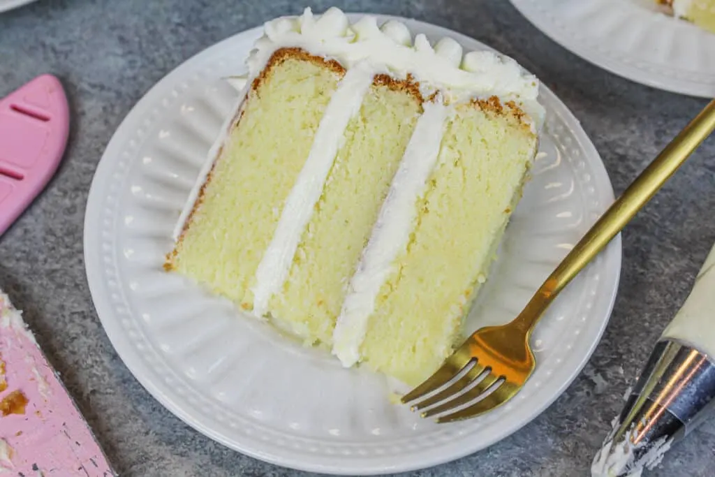 image of gluten free vanilla layer cake slice