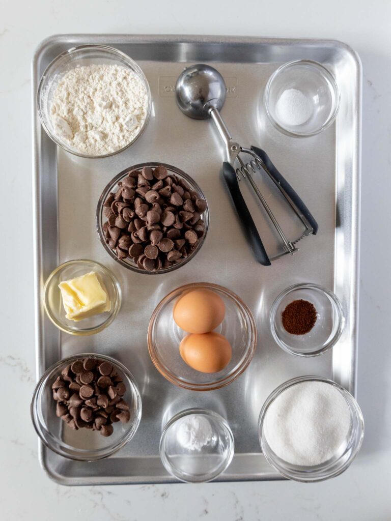 image of ingredients laid out to make brownie crinkle cookies