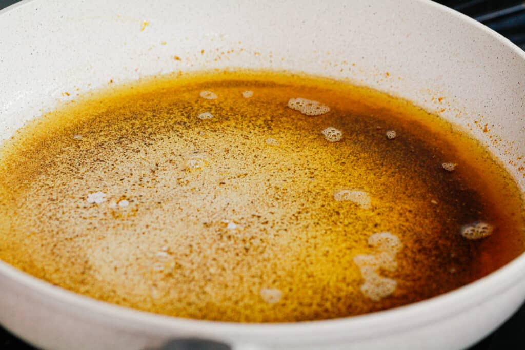 image of brown butter made in a large saucepan
