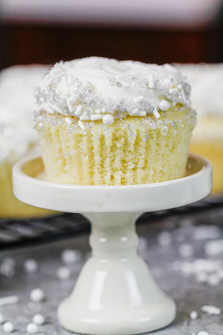 image of almond cupcake unwrapped
