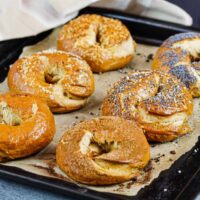image of homemade bagels made with different toppings