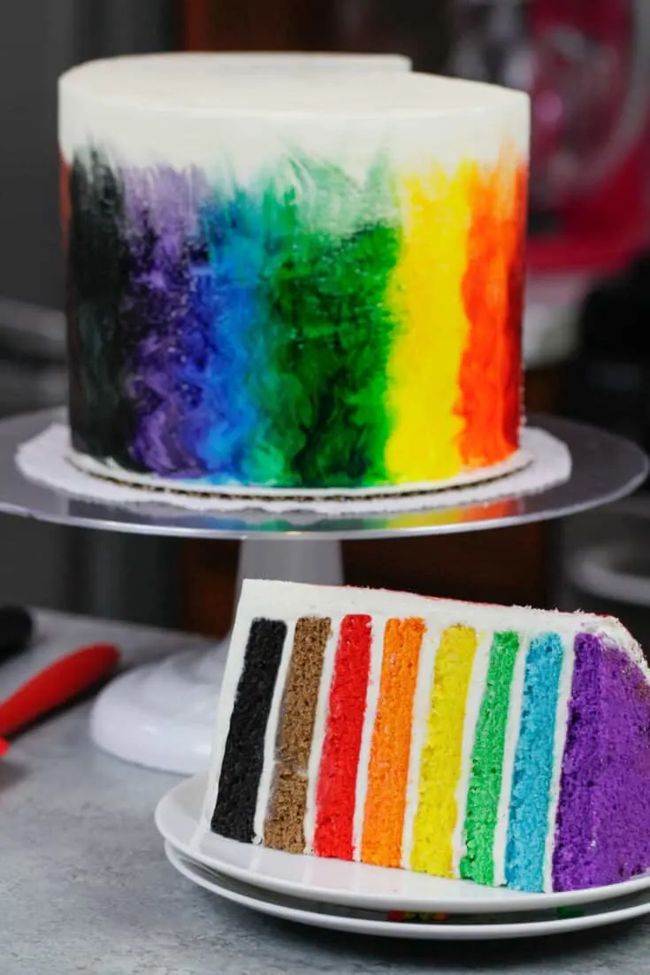 image of rainbow pride cake made based on the updated LGBTQ flag with 8 colors