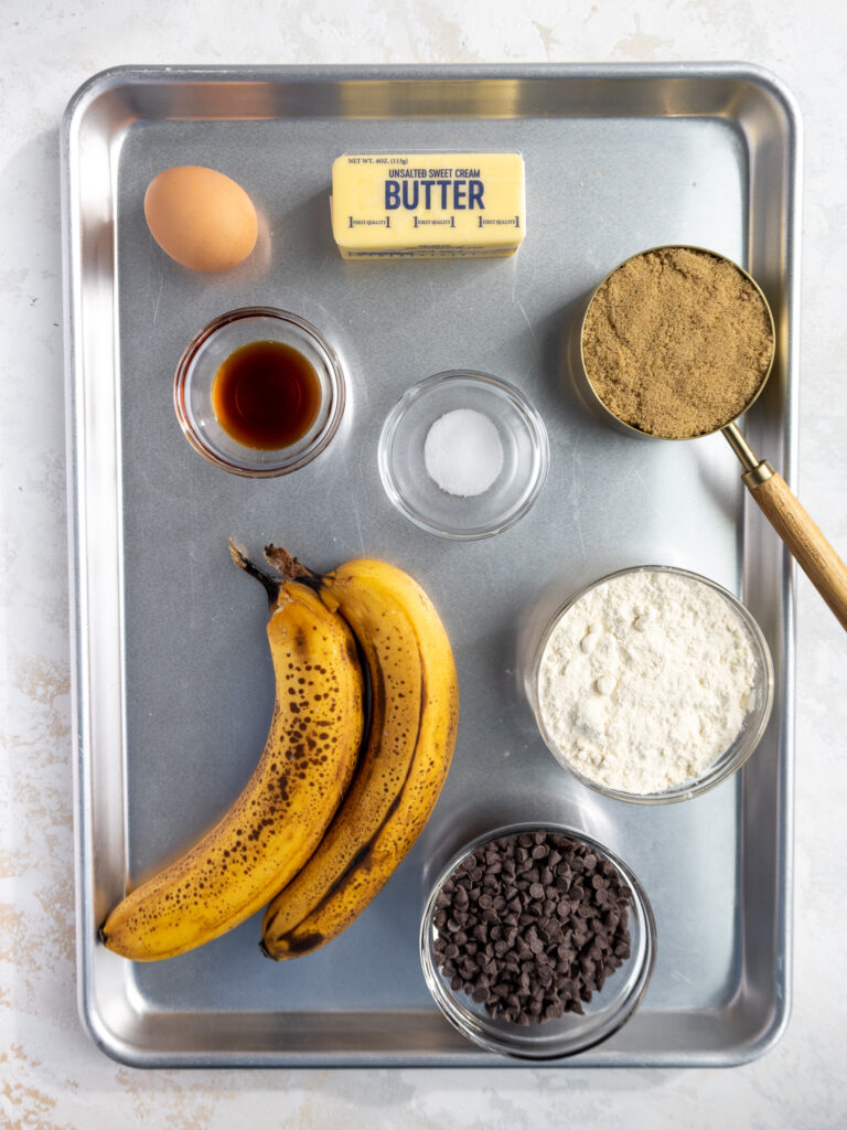 image of ingredients laid out to make banana chocolate chip bars