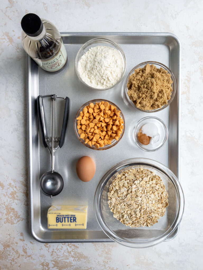 image of ingredients laid out to make oatmeal scotchies