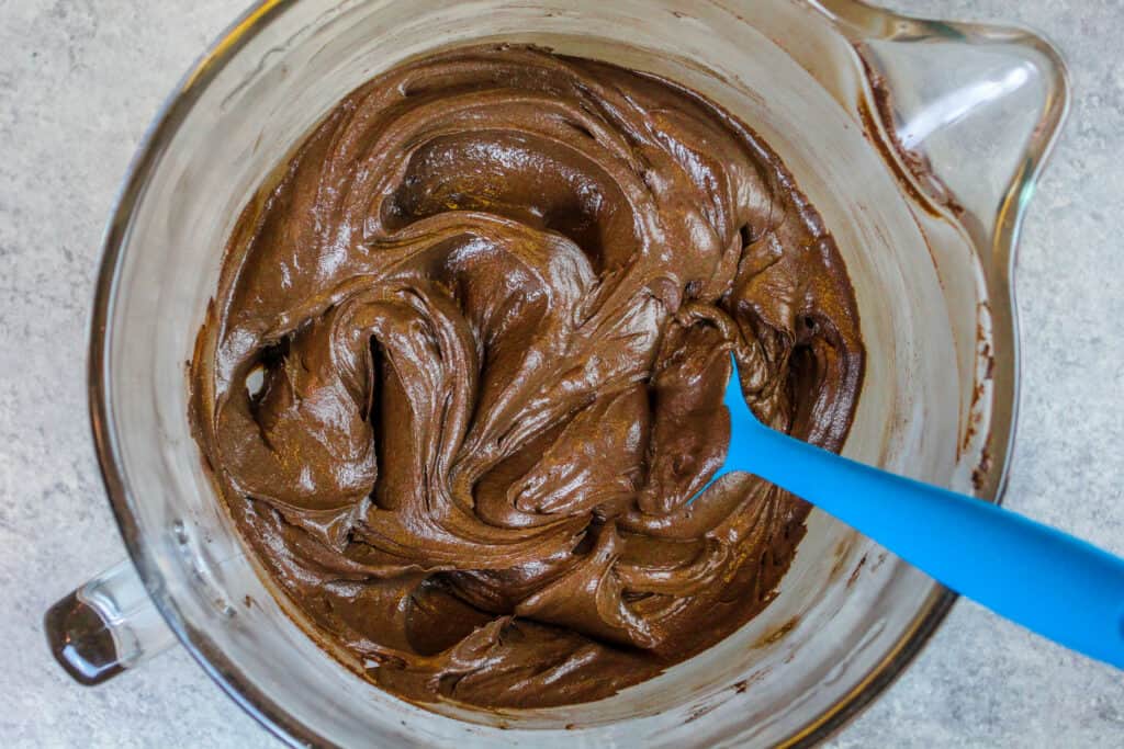 image of chocolate buttercream frosting in a bowl