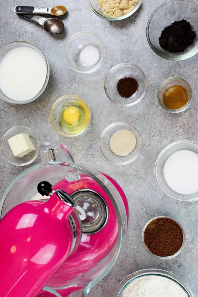 image of ingredients laid out to make chocolate cinnamon rolls