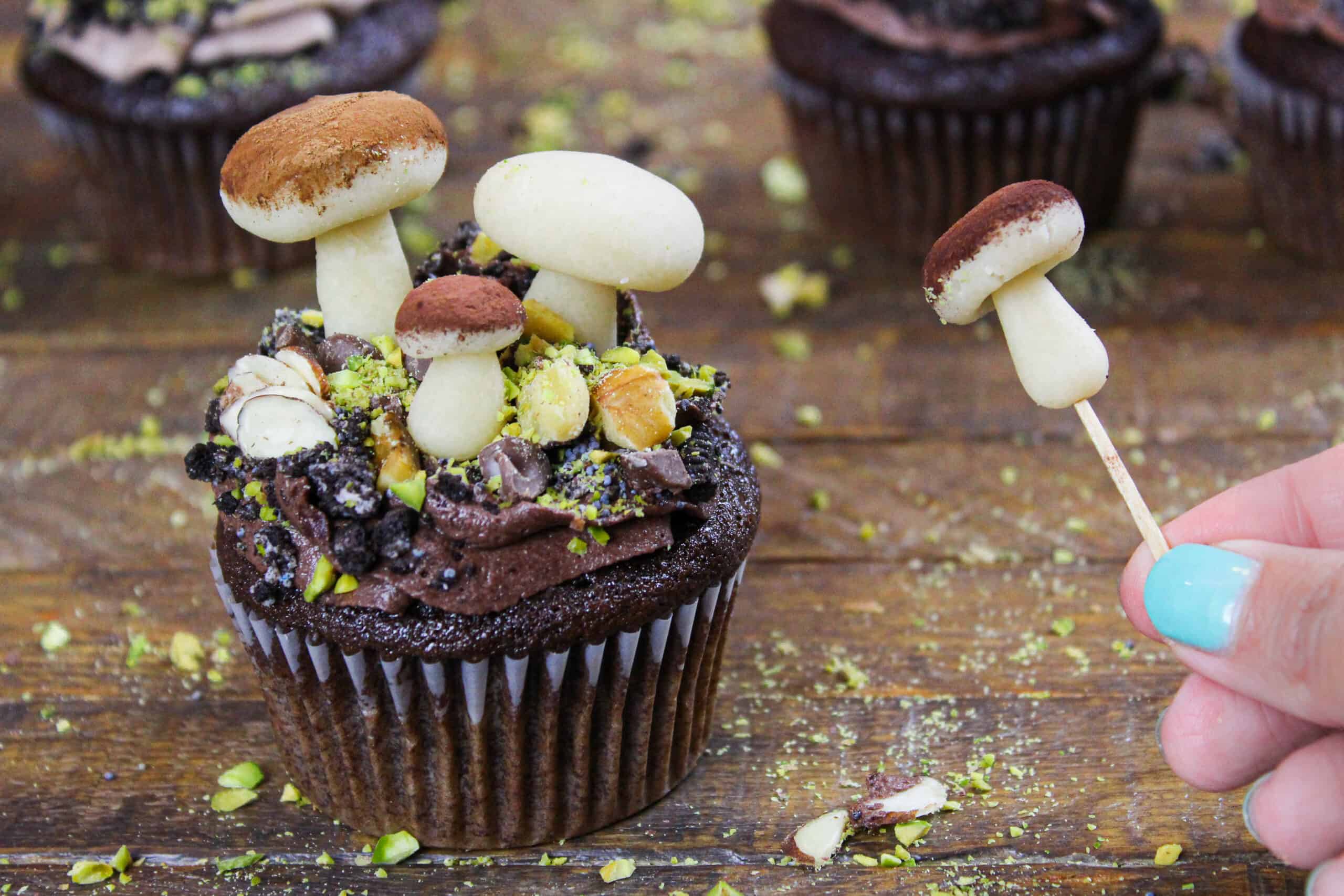 Mushroom Cupcakes Decorated Just Like a Forest Floor