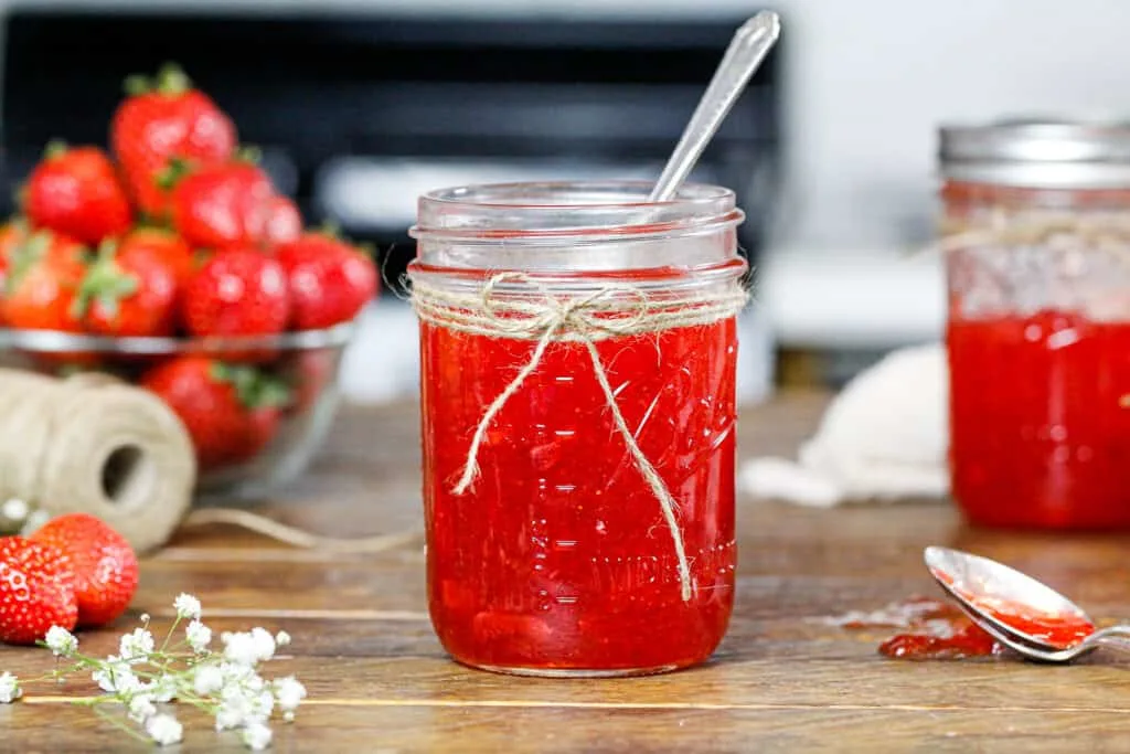 image of certo strawberry freezer jam that has set and is ready to be eaten