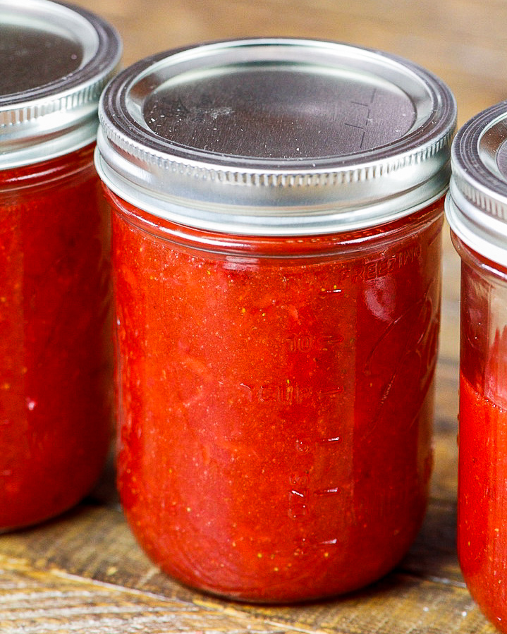 image of certo strawberry freezer jam in mason jars