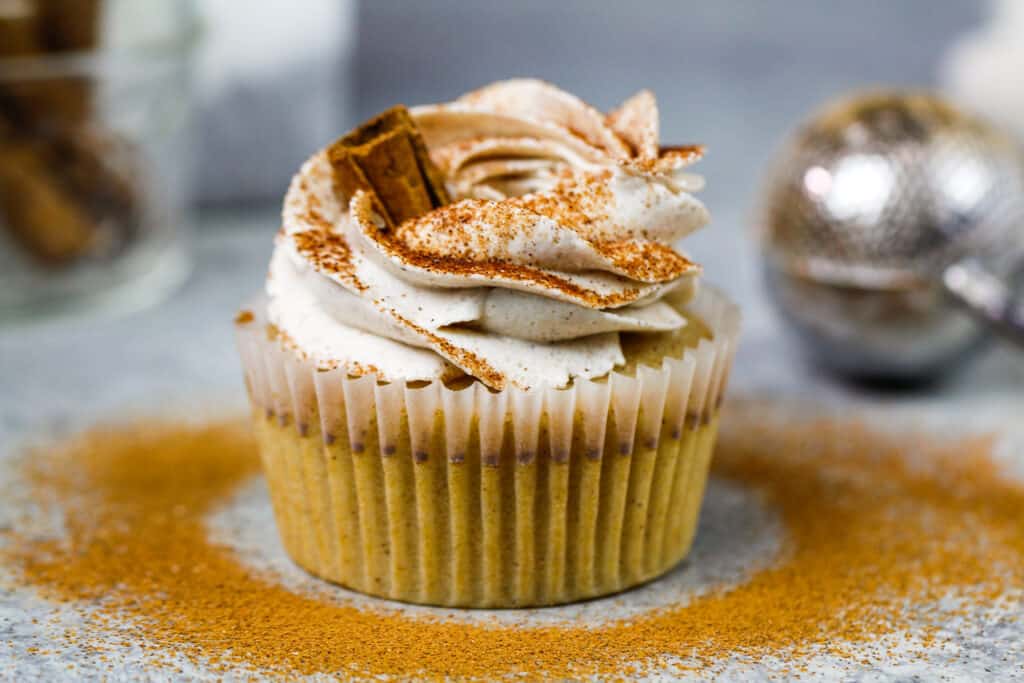 image of cinnamon cupcake recipe made with cinnamon buttercream frosting