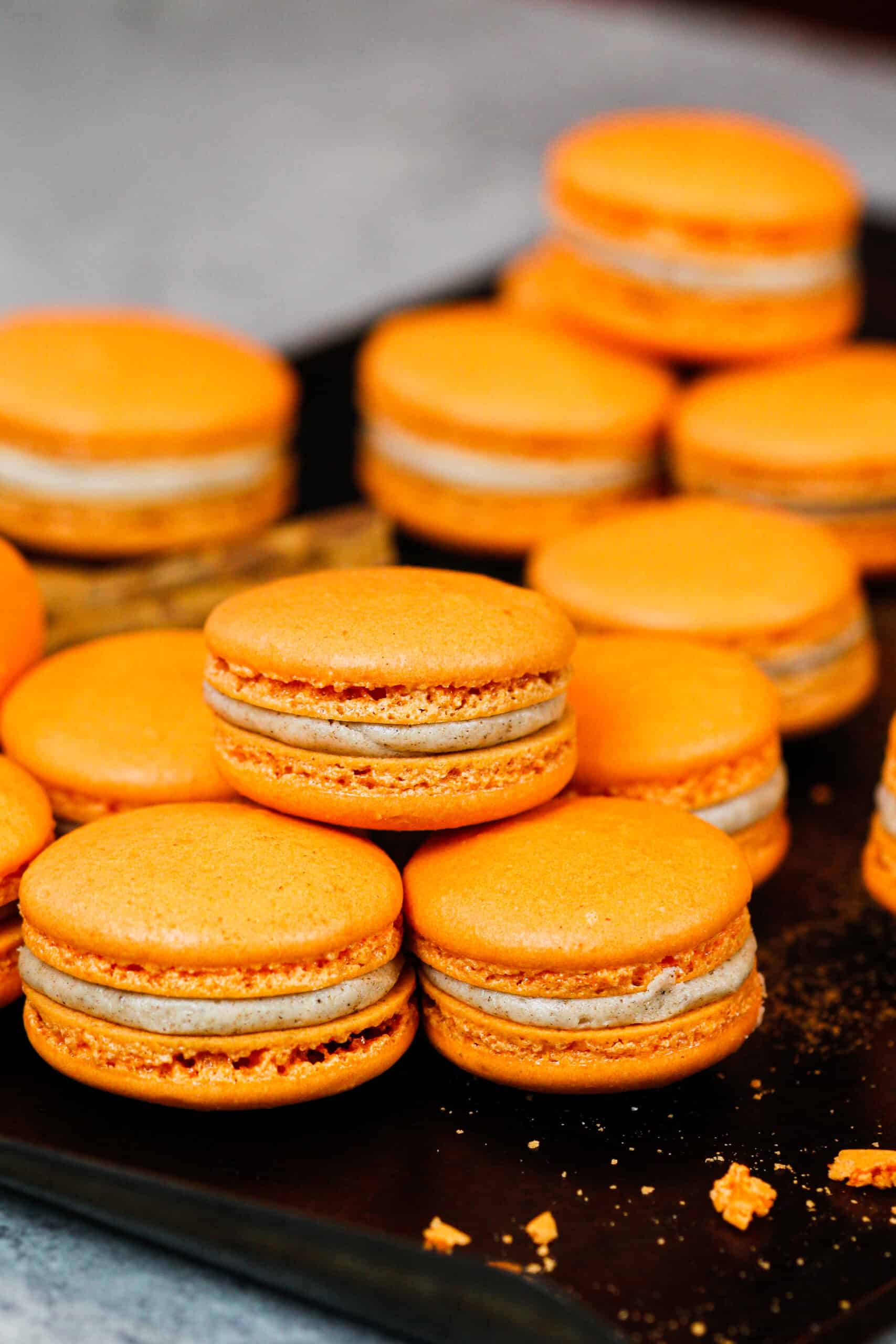 Pumpkin Macarons with Spiced Buttercream - Chelsweets