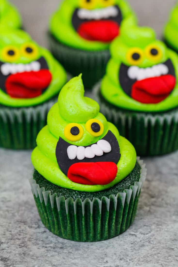 image of slimer ghostbuster cupcakes made with lime cupcakes