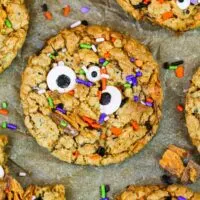 image of monster cookies made with butterfinger baking bits