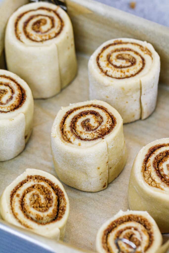 image of quick yeast cinnamon rolls ready to be proofed.