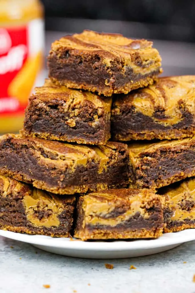 image of biscoff brownies stacked on a plate