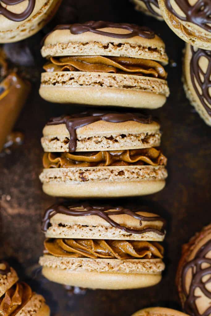 image of Nutella macarons resting on a pan