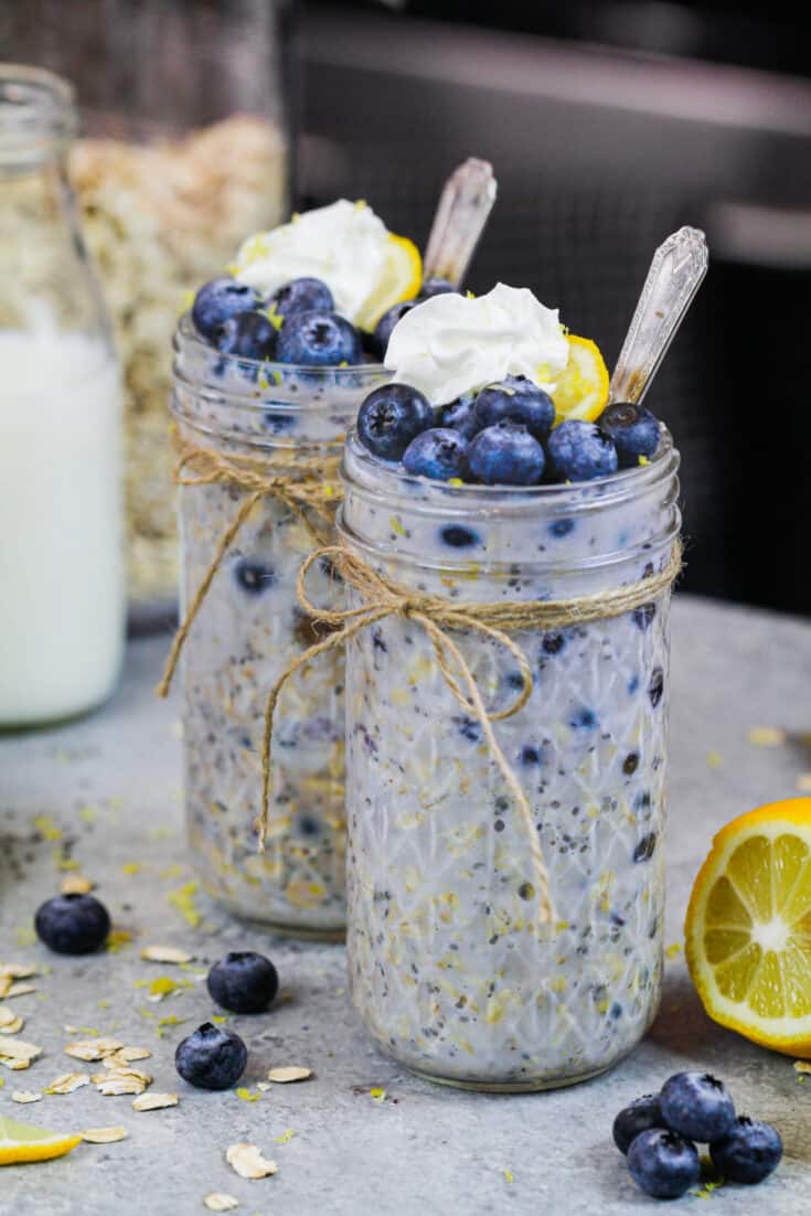 image of blueberry overnight oats made in a cute mason jar