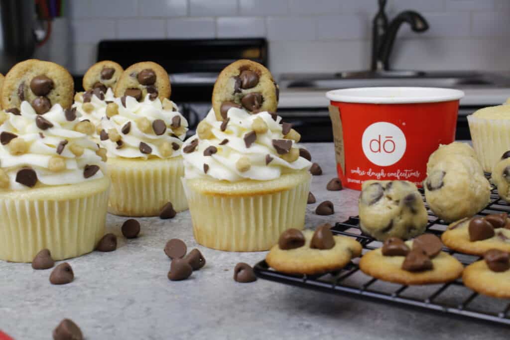 image of chocolate chip cookie dough stuffed cupcakes