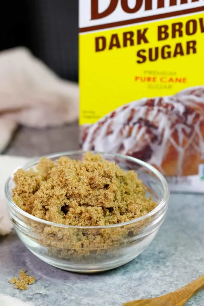 image of dark brown sugar in bowl showing how soft it is