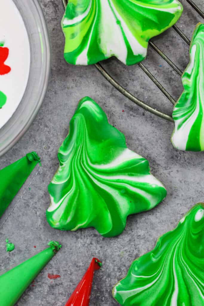 image of marbled sugar cookies made with royal icing