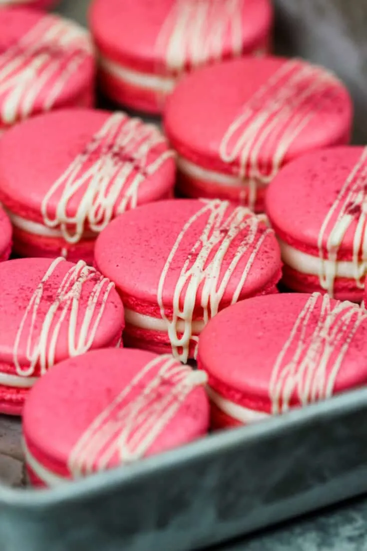 image of french meringue that's been colored pink with gel food coloring to make raspberry macarons