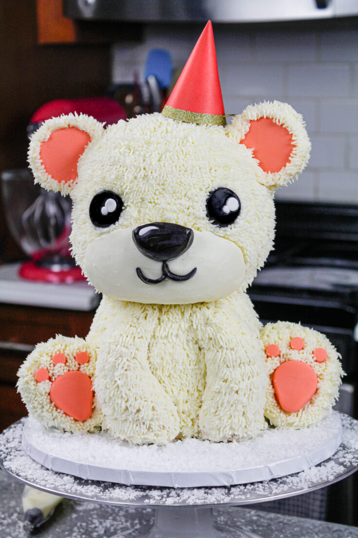 image of an adorable polar bear cake made for a birthday party