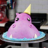 image of an easy buttercream hippo cake made for a child's birthday party