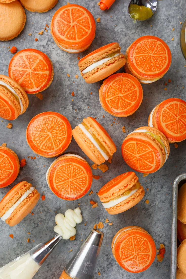 image of orange macarons filled with orange marmalade