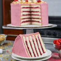 image of a slice of raspberry coconut cake