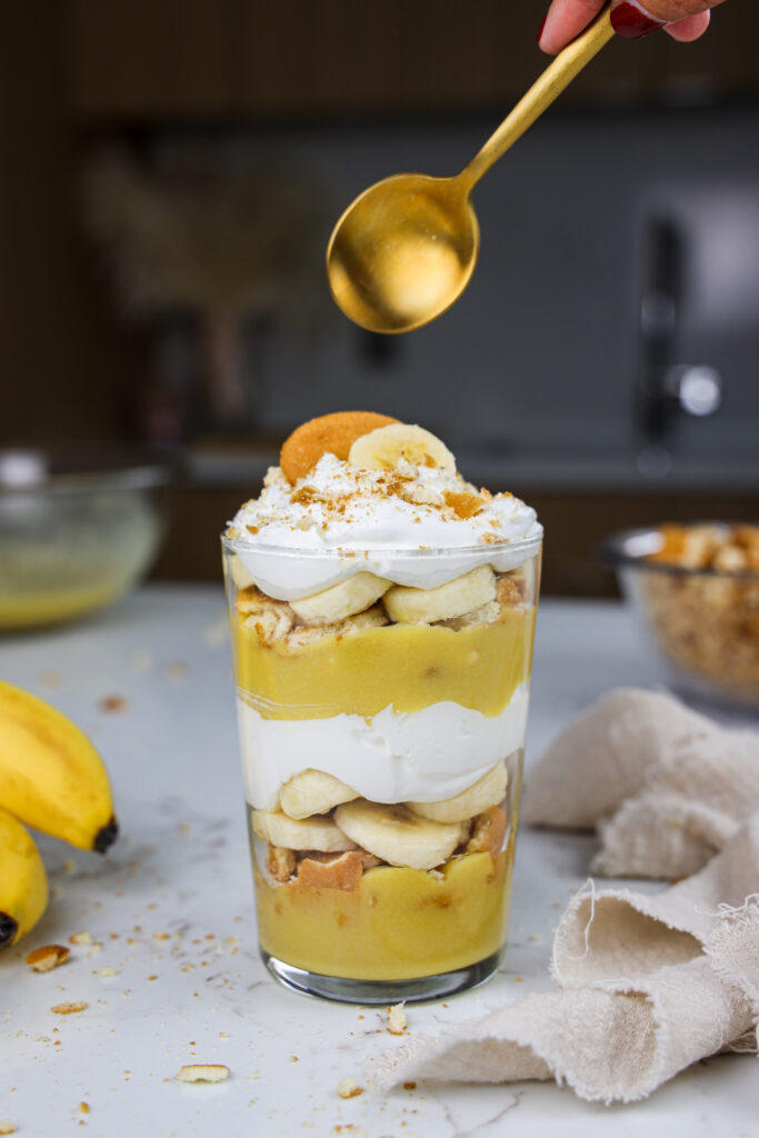 image of dairy free banana pudding made in a cup ready to be eaten