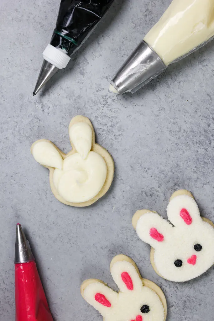 image of buttercream piped on a bunny cookie