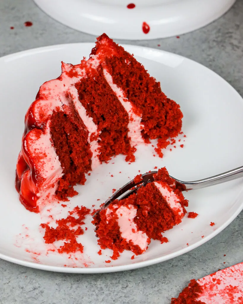 image of a slice of red velvet cake