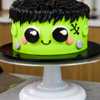 image of a cute Frankenstein cake made for halloween