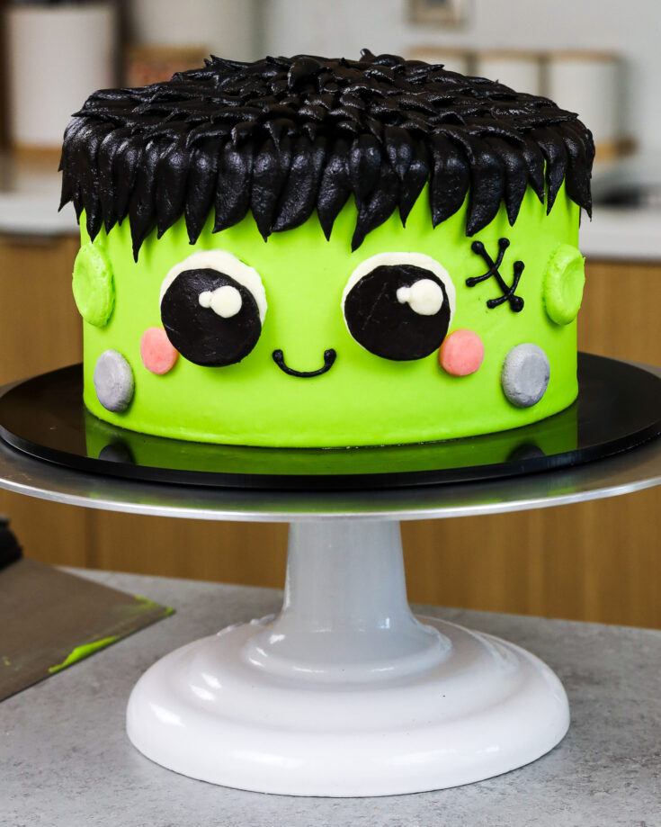 image of a cute Frankenstein cake made for halloween