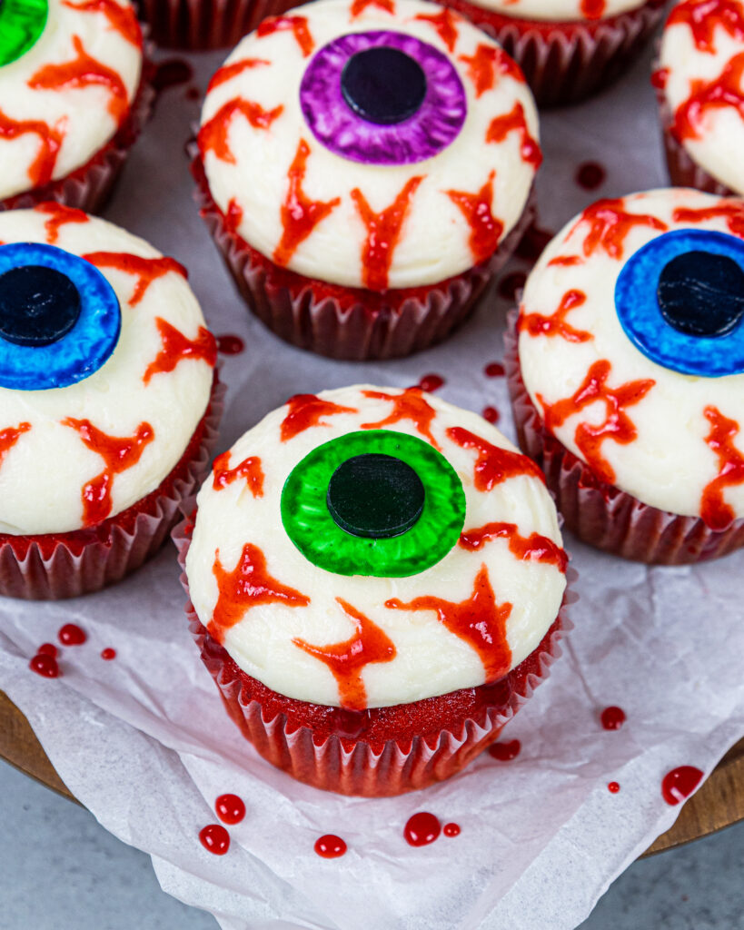 image of bloody eyeball cupcakes made for halloween