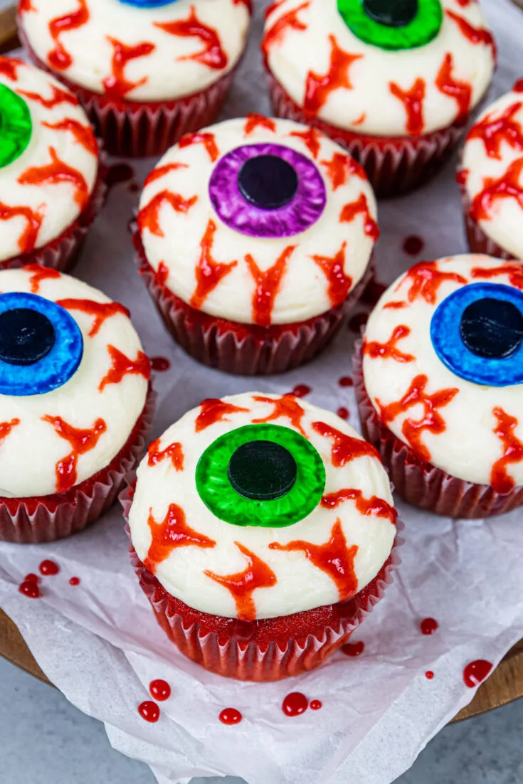 image of bloody eyeball cupcakes made for halloween