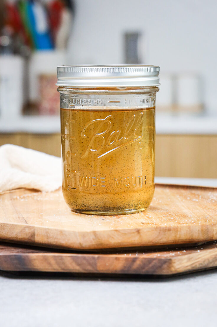 image of vanilla bean simple syrup in a mason jar