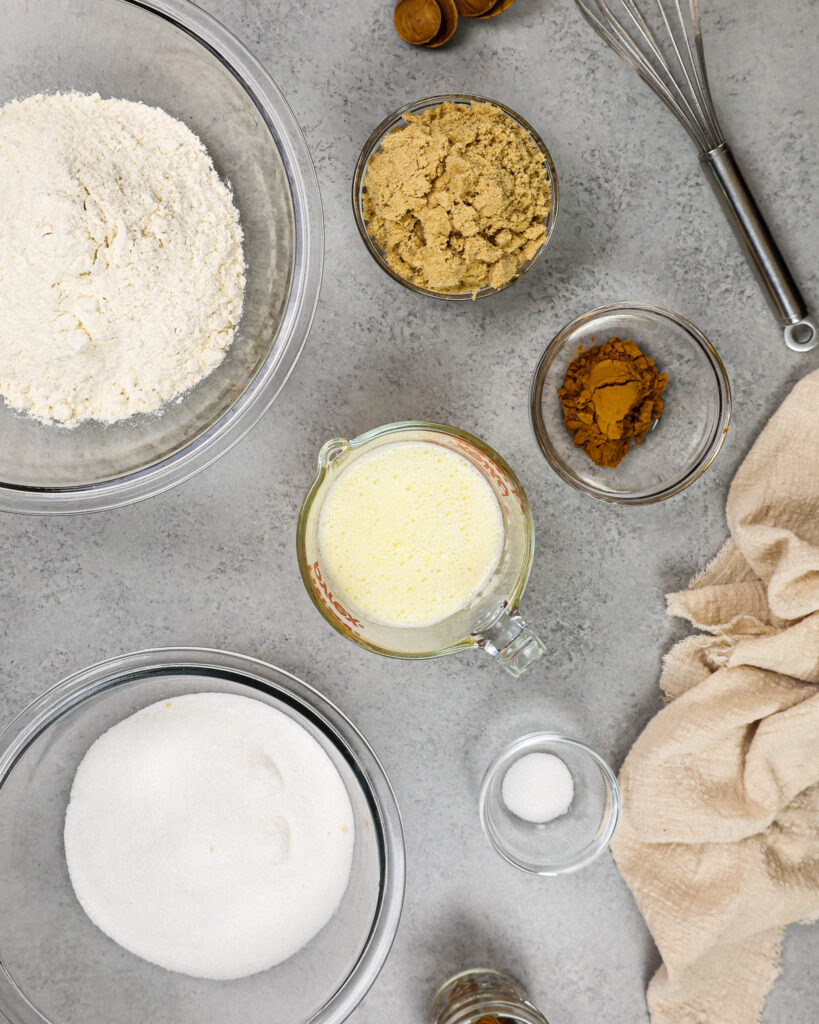 image of ingredients laid out to make cinnamon streusel topping for a cake and muffins