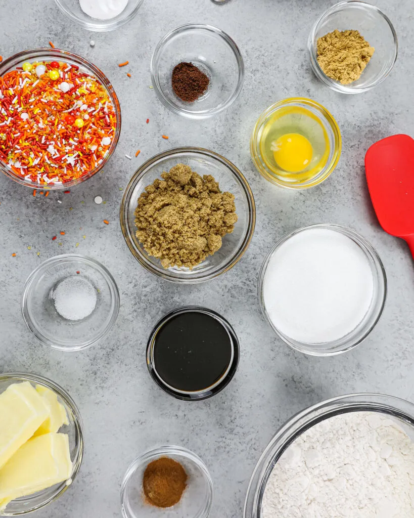 image of ingredients laid out to make frosted gingerbread cookies