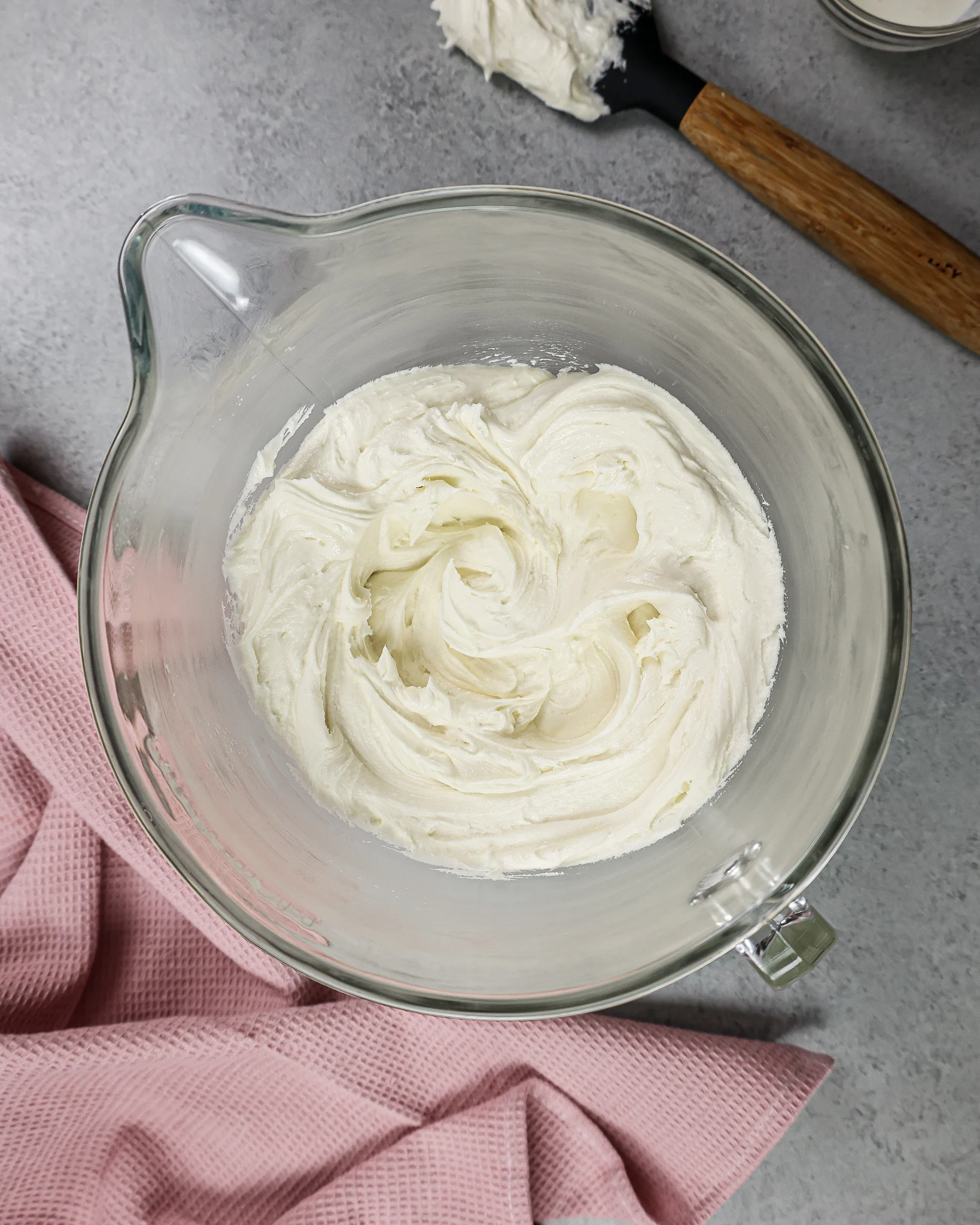image of vanilla buttercream frosting in a large bowl