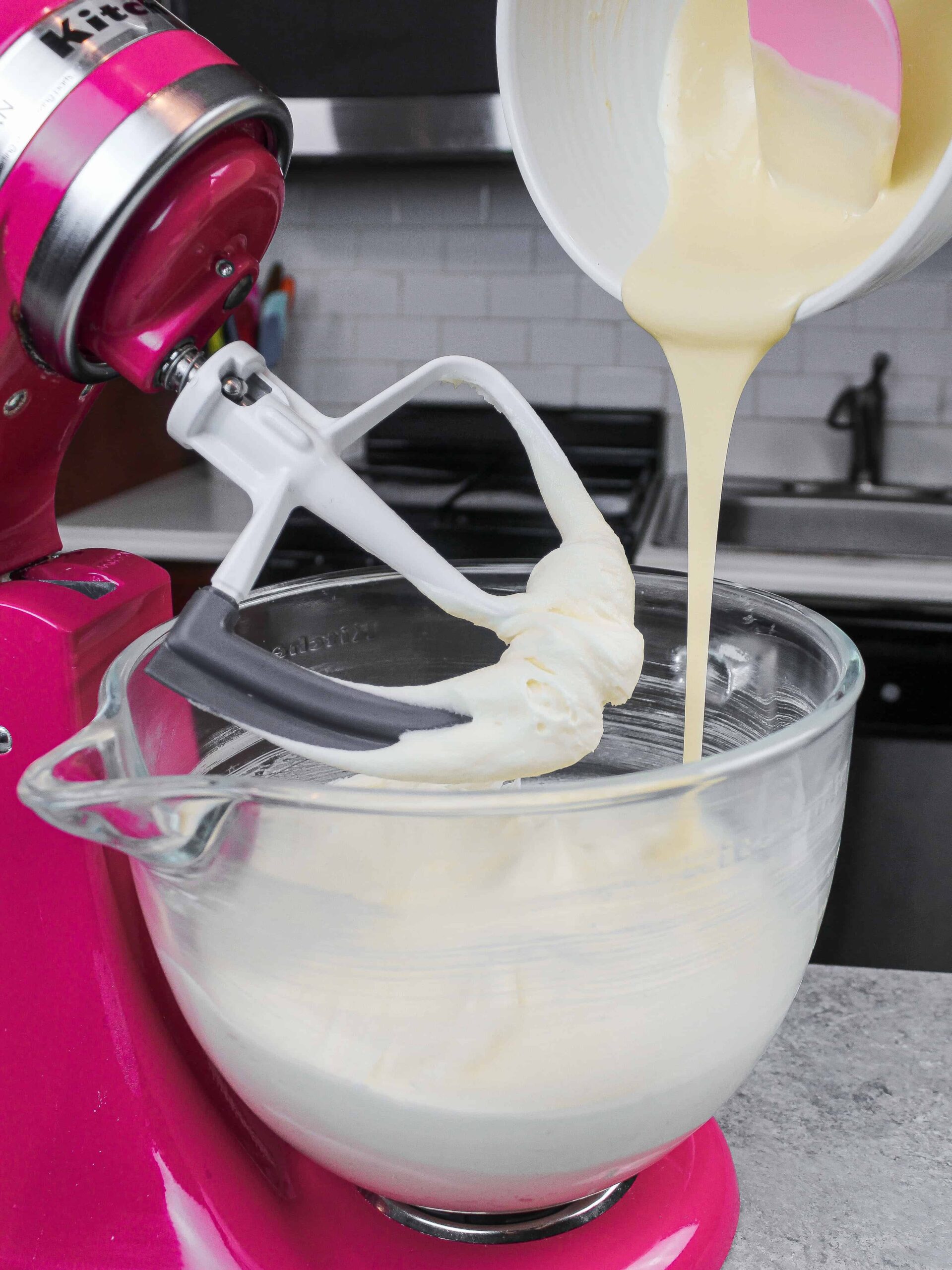 image of white chocolate buttercream frosting being made