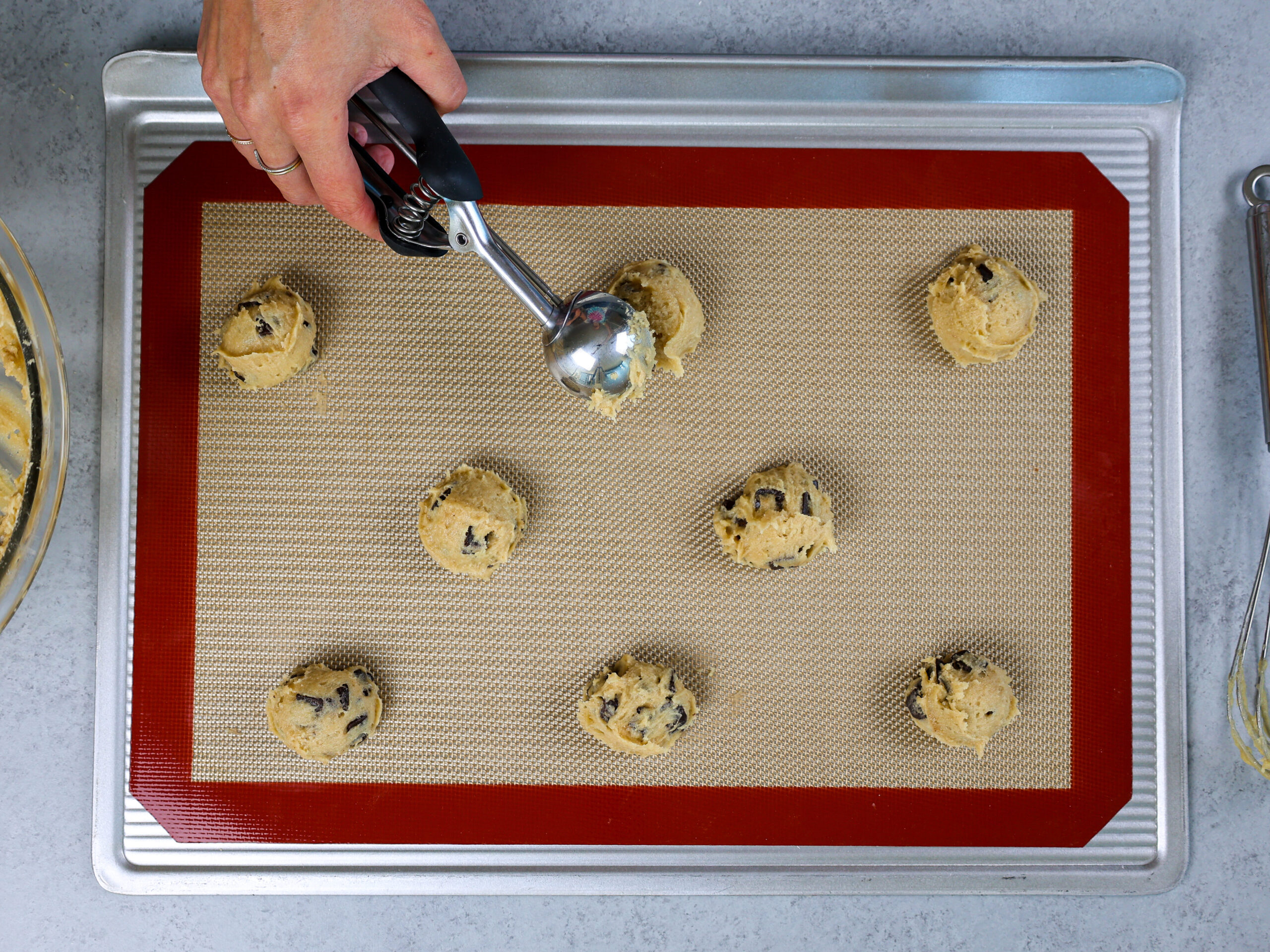 image of scooped no-chill cookie dough that is ready to be baked