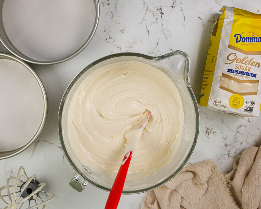 image of vanilla cake batter being mixed