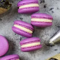 image of honey lavender macarons filled with a honey buttercream