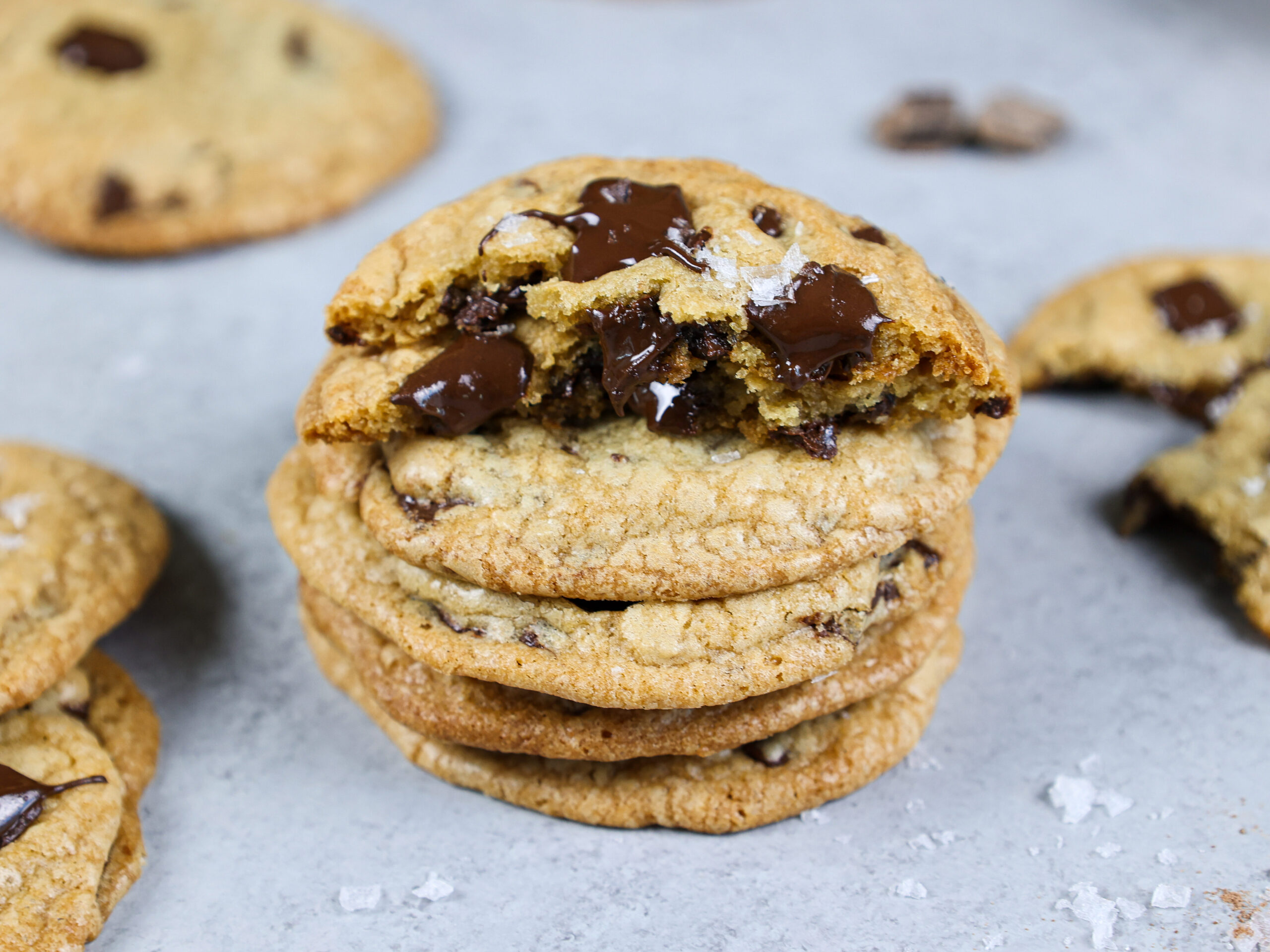 image of a stack of dark chocolate chip cookies