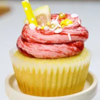 image of a raspberry lemonade cupcake