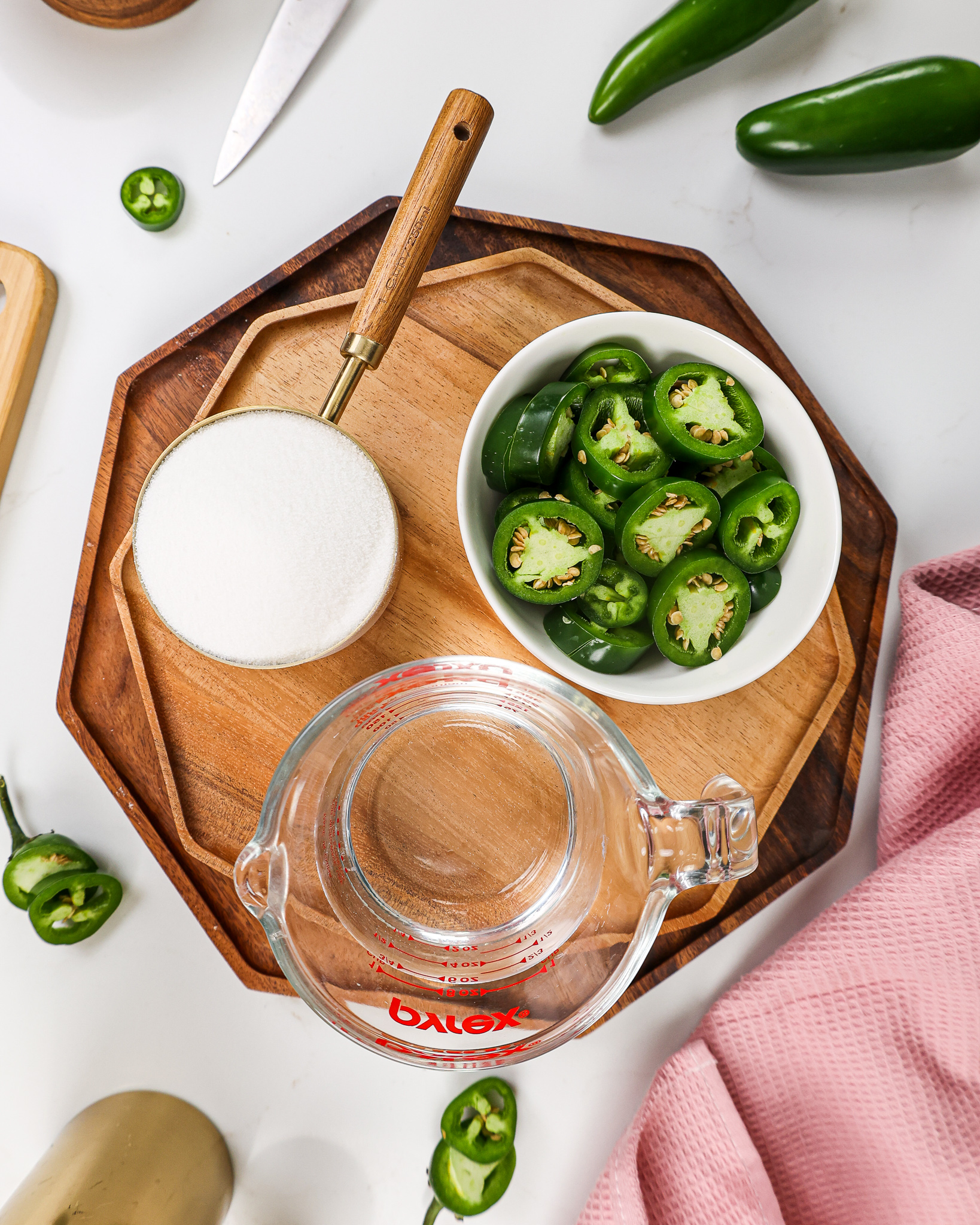 image of ingredients laid out to make jalapeno simple syrup