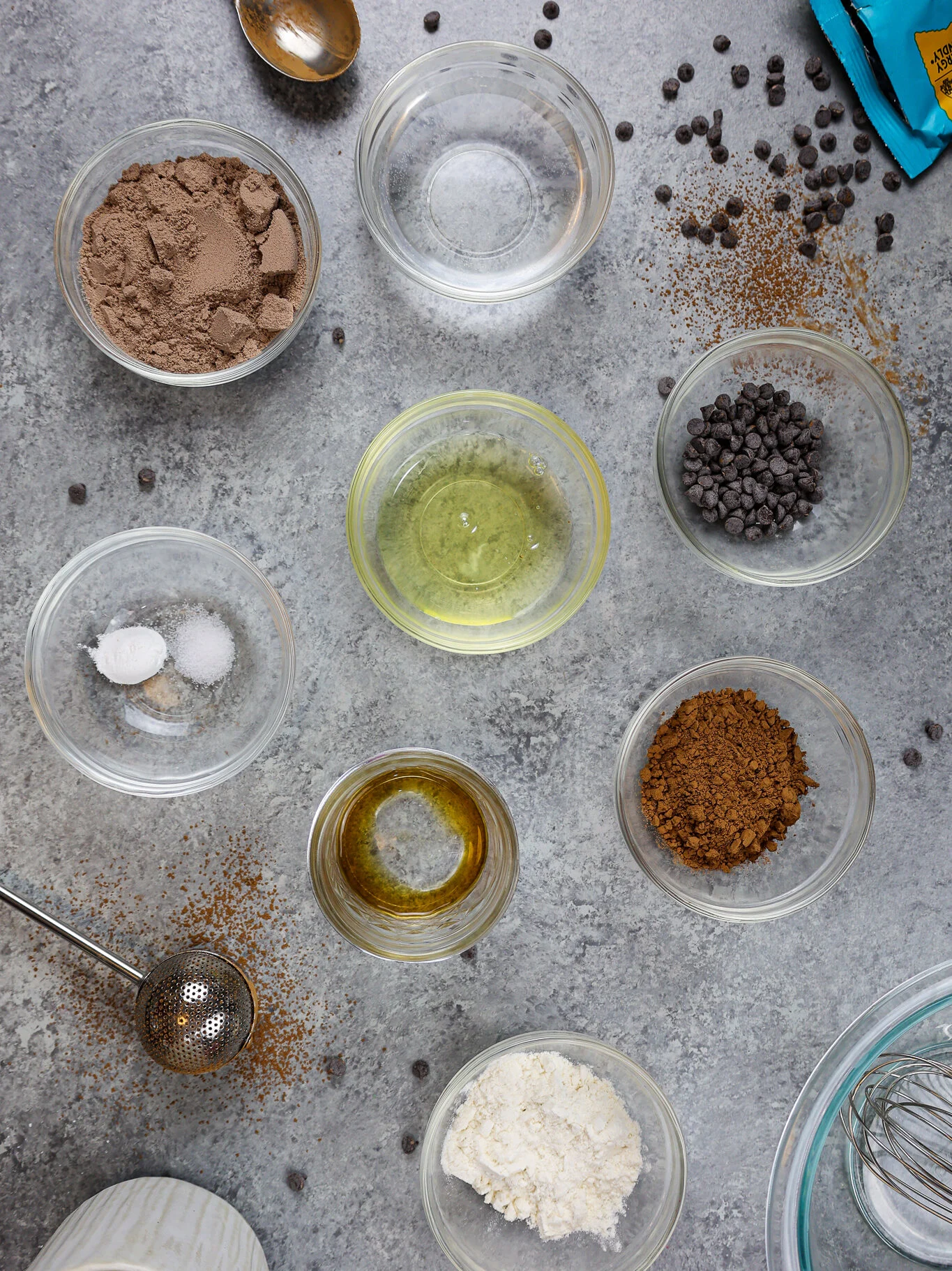 image of protein mug cake ingredients laid out on a counter