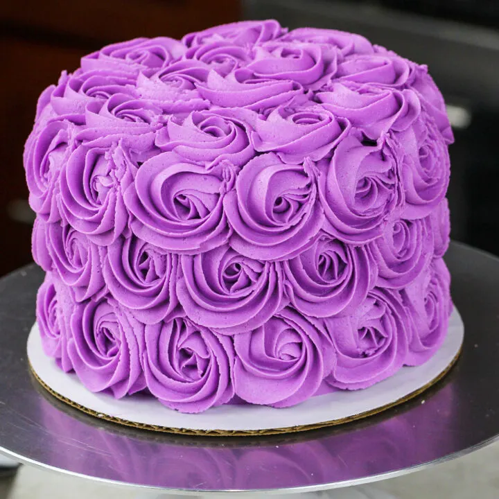 image a of a purple buttercream rosette made as part of a buttercream rosette tutorial