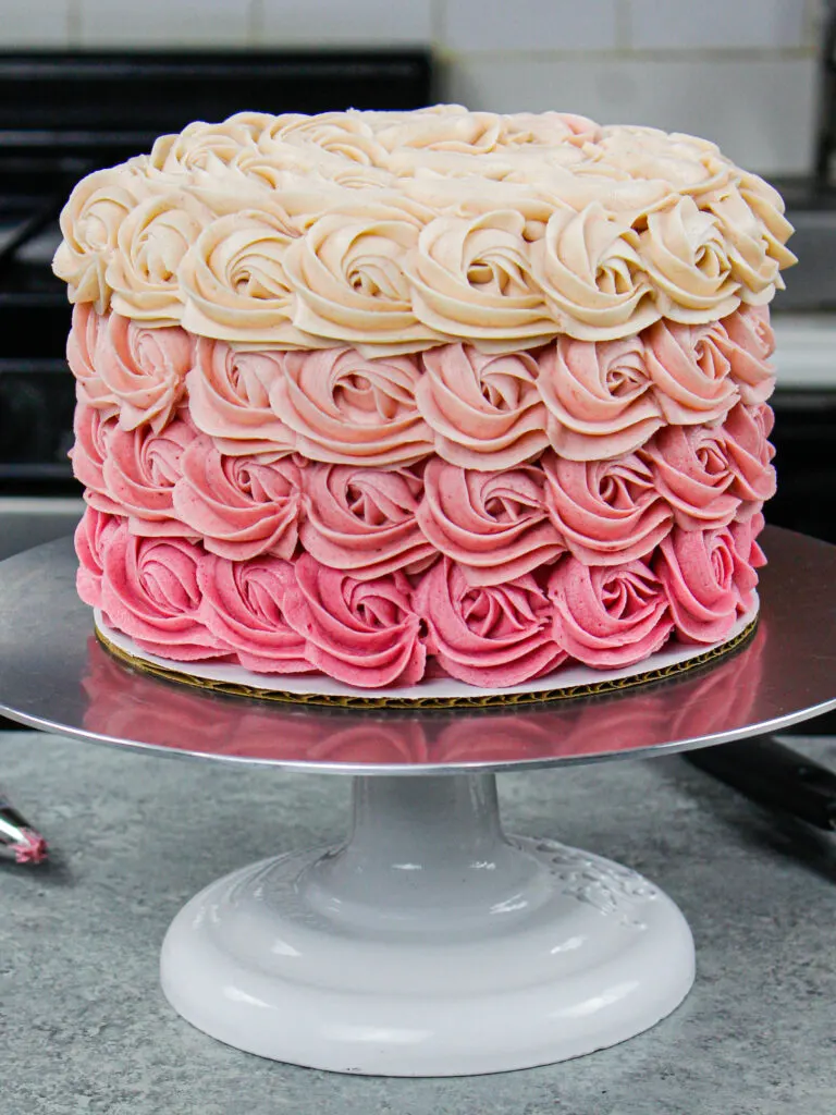 image of a gorgeous pink ombre rosette cake made with a wilton 1m open star frosting tip